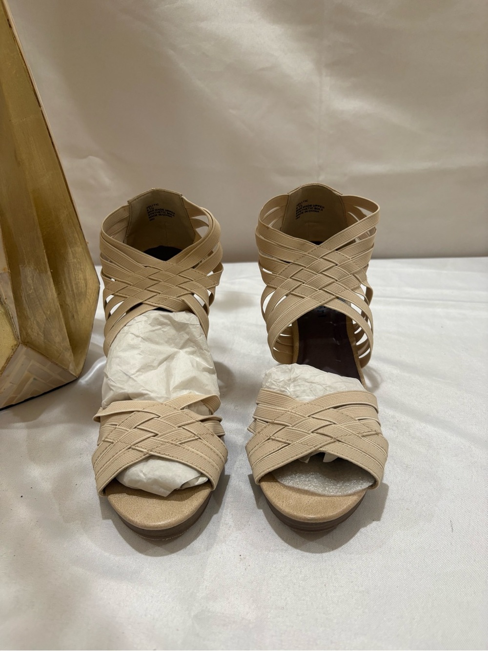 Madden Girl Nude/Tan Strappy Crisscross Open-Toe Heels